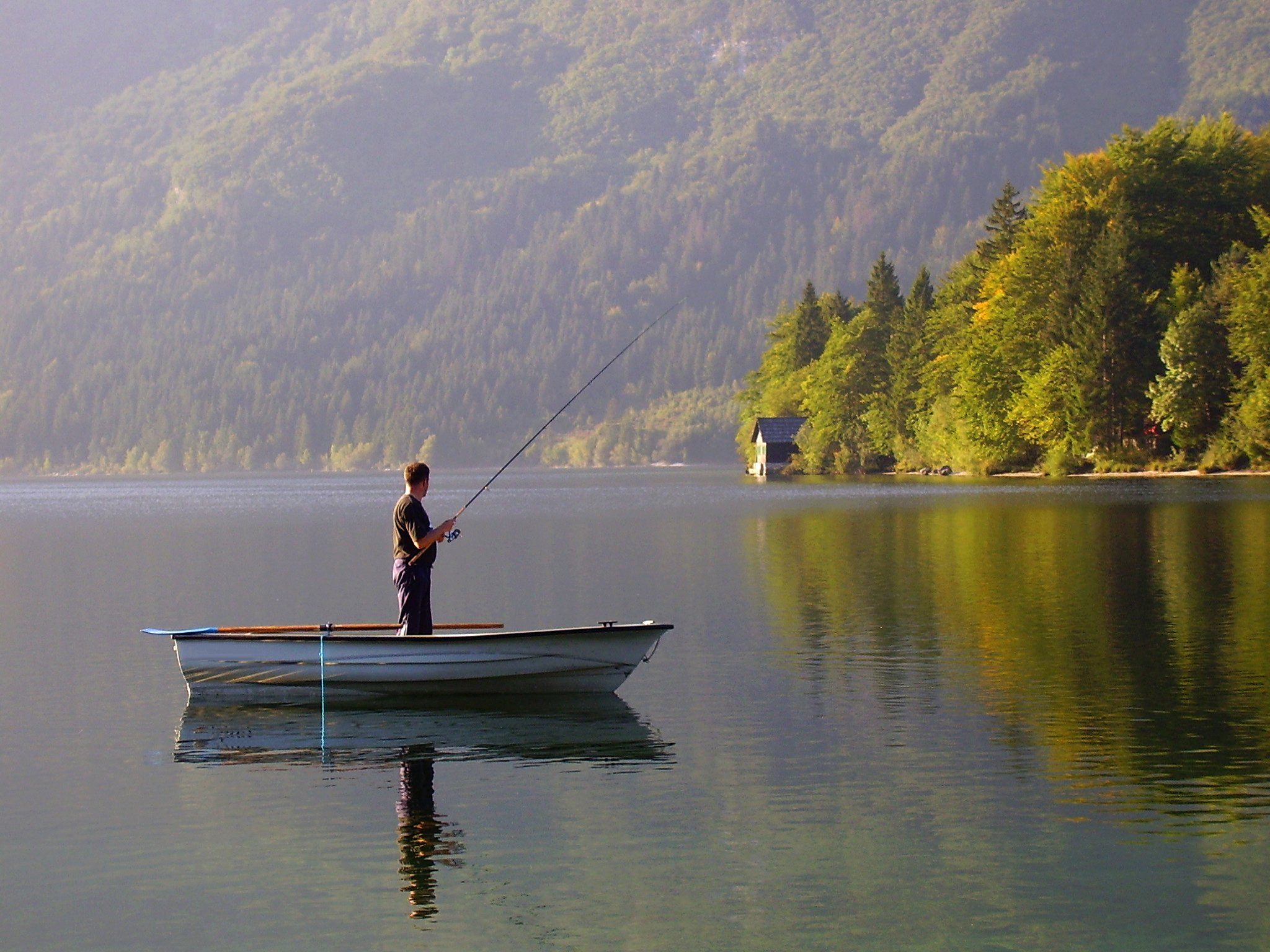 Man fishing on a lake