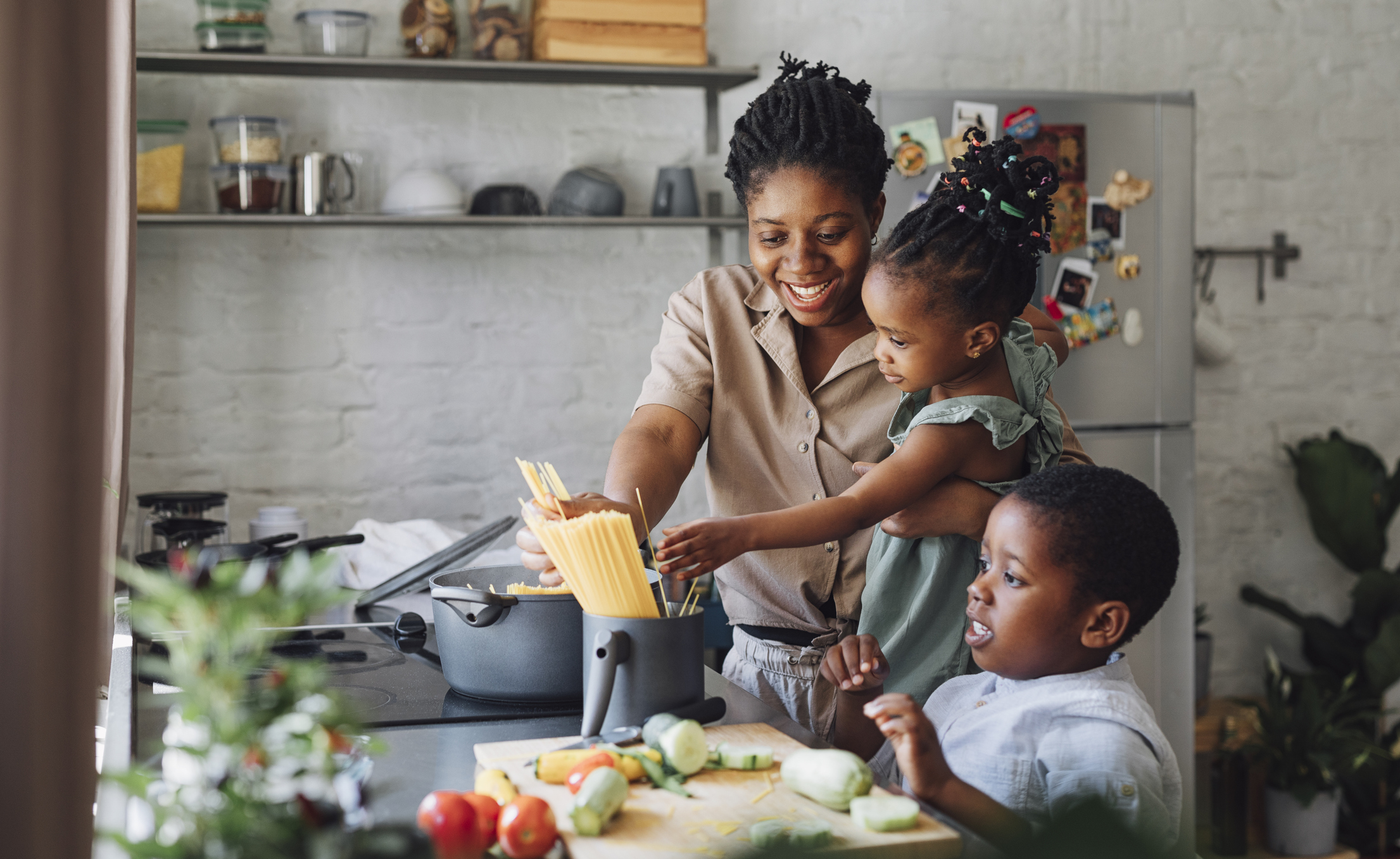 African-American family in the kitchen